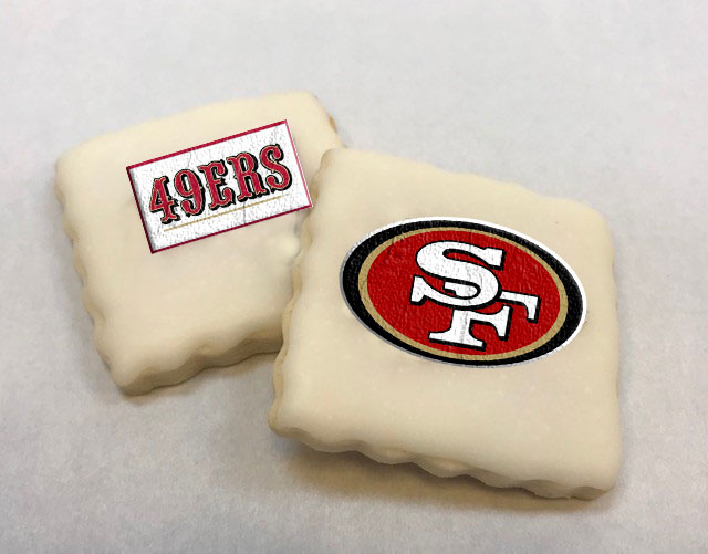 Sugar bread cookies with San Francisco 49ers logos on them.