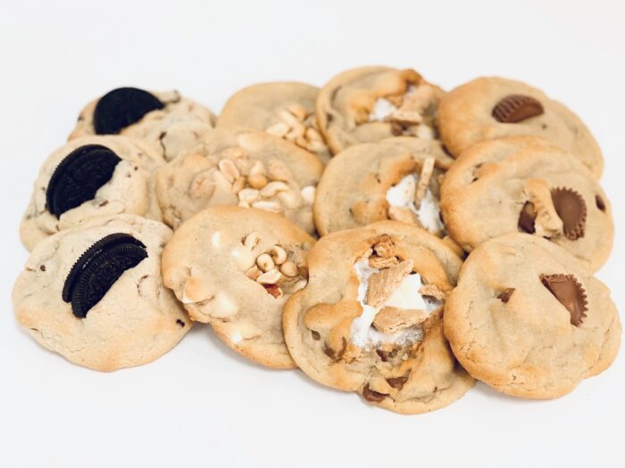 Stuffed cookies with Oreos, white frosting, and nuts