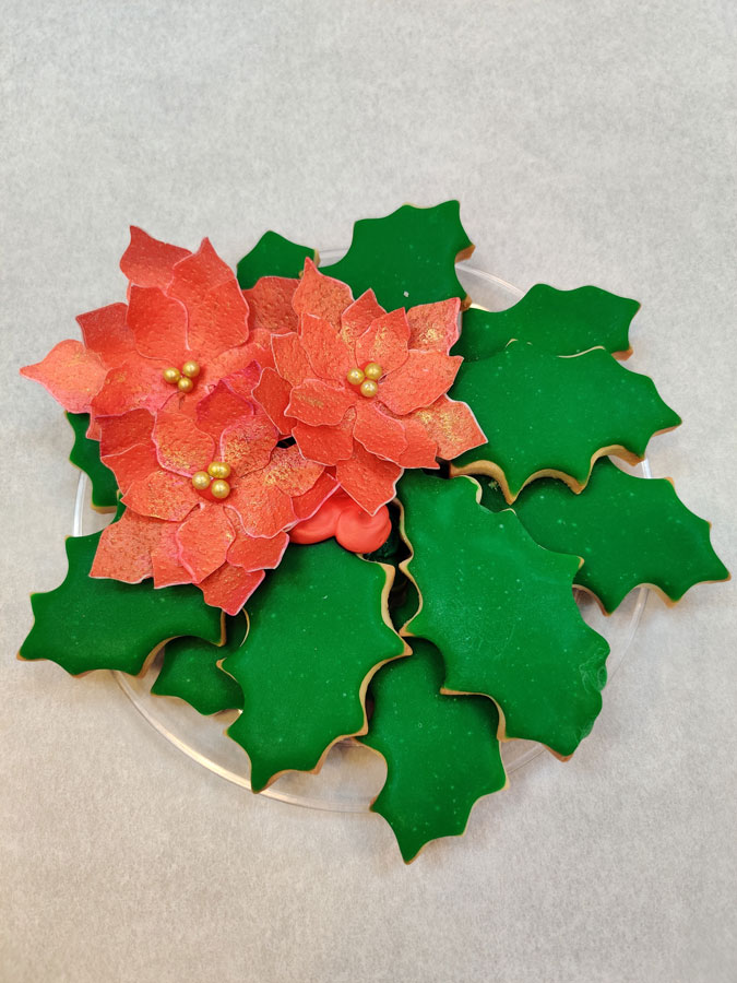 poinsettia flower wreath cookie