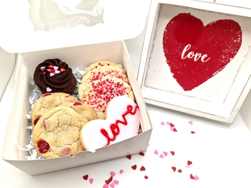 Cookies and brownies in a box for Valentines.