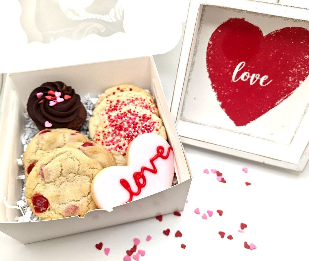 Cookies and brownies in a box for Valentines.